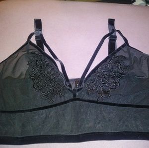 Strapy velvet and mesh bralette with lace inlays